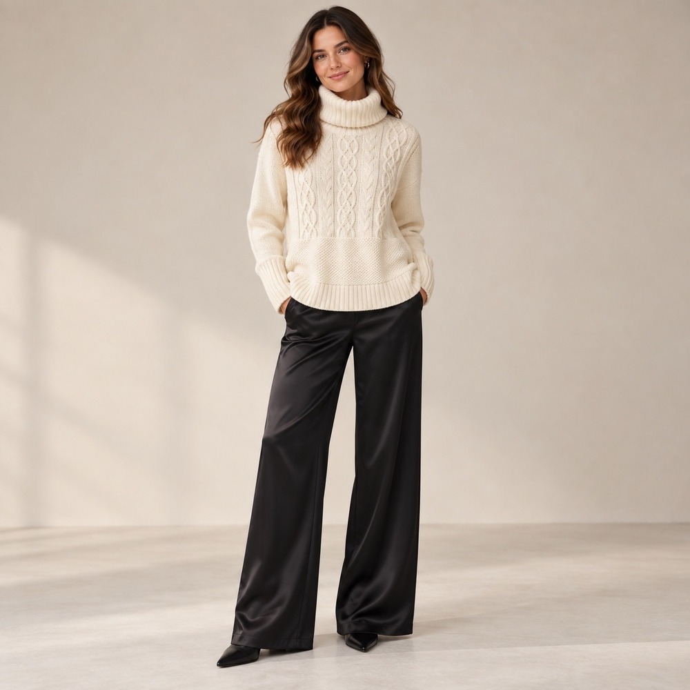 Gap Womens Small Ivory Cable Knit Turtleneck Sweater Lambswool Blend RN54023